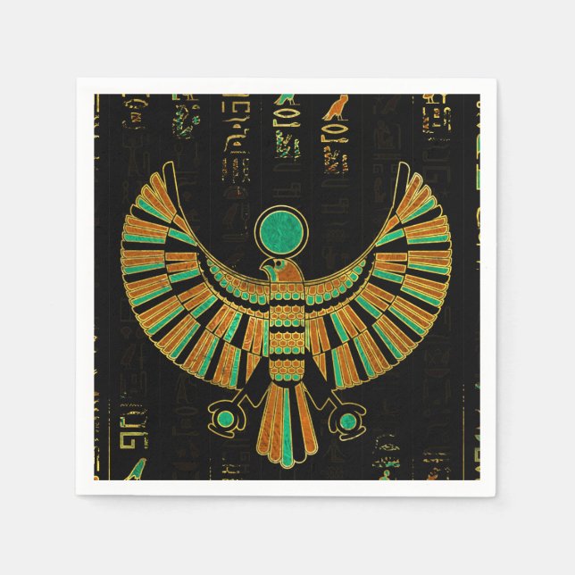Ägyptischer Horus Falcon Gold und Farbkristall Serviette (Vorderseite)