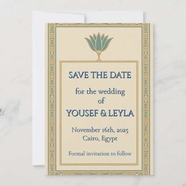 Ägyptischer Lotus-Gold Save the Date (Vorderseite)
