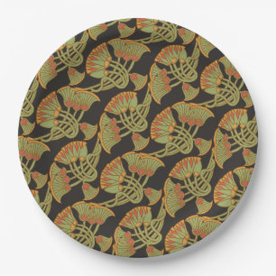 Ägyptischer Lotus und Papyrus, schwarzes Papierpla Pappteller