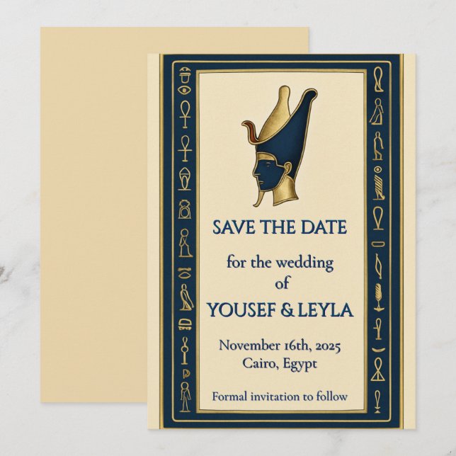 Ägyptischer Pharao-Profil Gold Save the Date (Vorne/Hinten)