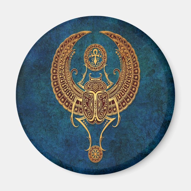 Ägyptischer Scarab-Käfer mit Ankh - blau Magnet (Vorne)