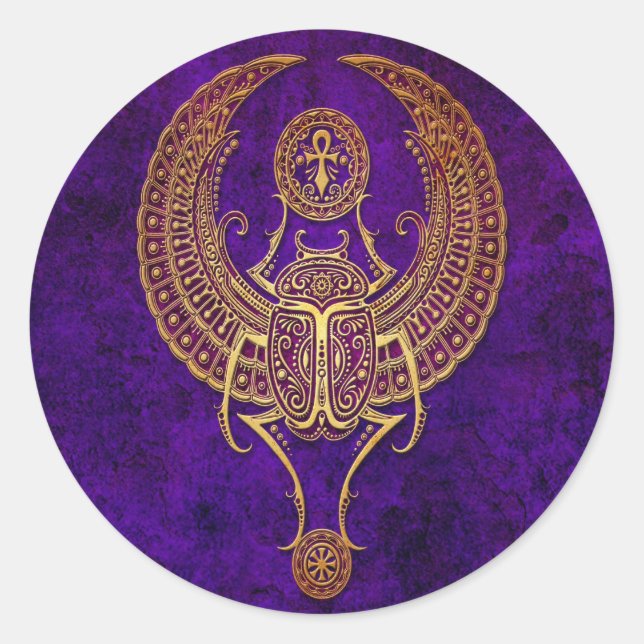 Ägyptischer Scarab-Käfer mit Ankh - lila Runder Aufkleber (Vorderseite)