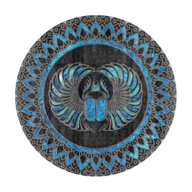 Ägyptischer Scarabäus-Käfer - Gold und blaues Glas Schneidebrett (Vorderseite)