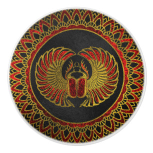 Ägyptischer Scarabäus-Käfer - Gold und rotes Keramikknauf