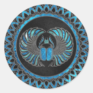 Ägyptischer Skarab-Käfer - Gold und Blauglas Runder Aufkleber