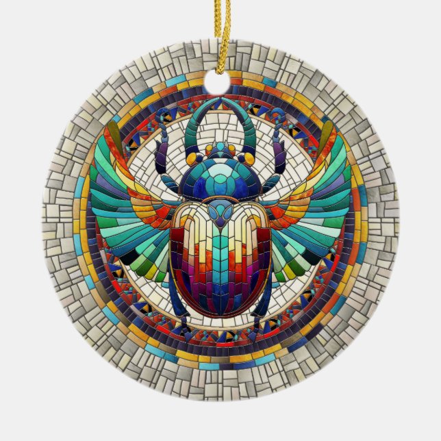Ägyptischer Skarab-Käfer - Mosaikkunst Keramik Ornament (Vorne)