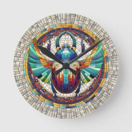 Ägyptischer Skarab-Käfer - Mosaikkunst Runde Wanduhr