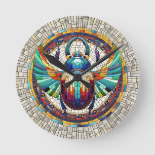 Ägyptischer Skarab-Käfer - Mosaikkunst Runde Wanduhr