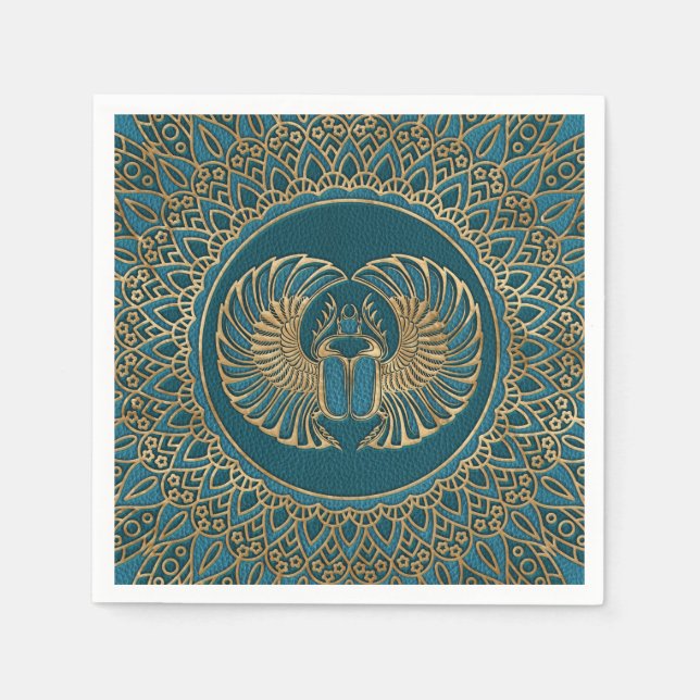 Ägyptischer Skarabäus-Käfer-Gold auf Aquamarinem L Serviette (Vorderseite)