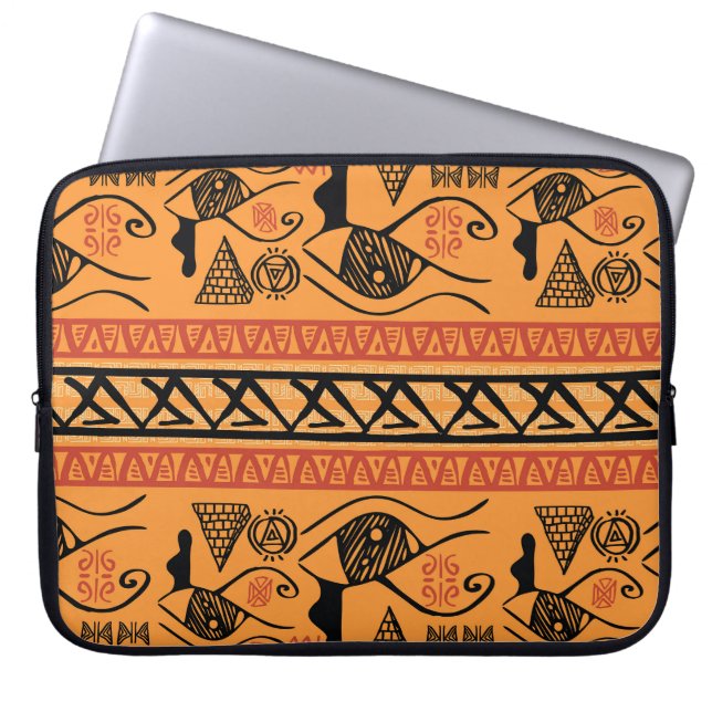 Ägyptischer Streifen, Vintager Stammesmotiv. Laptopschutzhülle (Vorderseite)