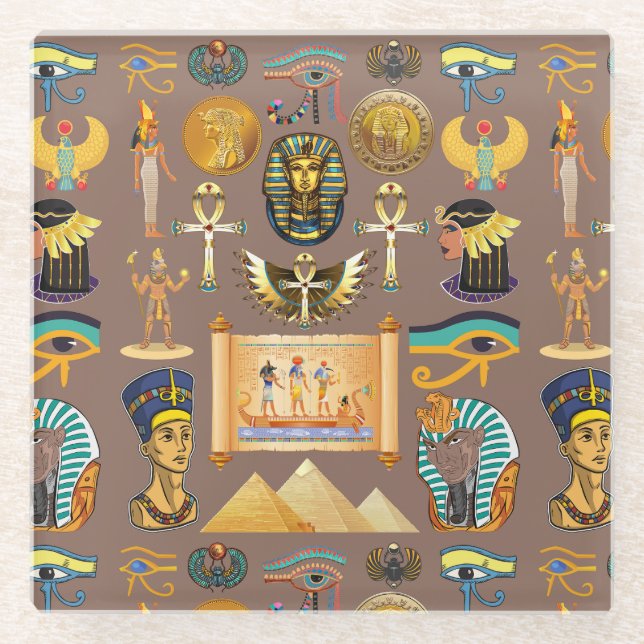 Ägyptisches altes Hieroglyphisches Muster Glasuntersetzer (Vorderseite)