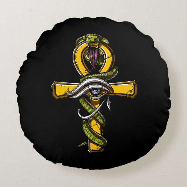 Ägyptisches Ankh-Auge des Horus-alten Schlangensym Rundes Kissen (Vorderseite)