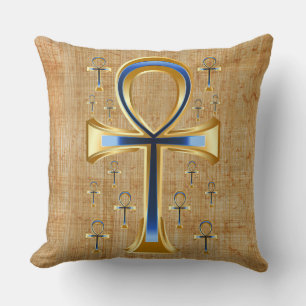 Ägyptisches Ankh - Gold- und Blau-Design Kissen