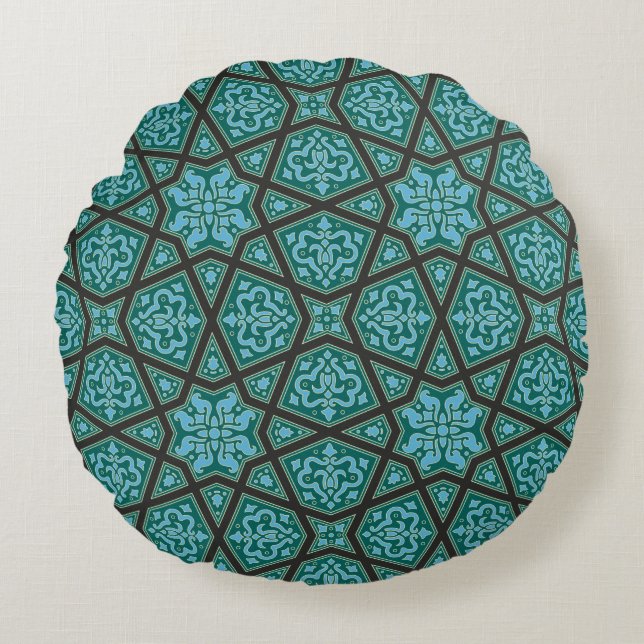 Ägyptisches arabisches geometrisches in Vintagem Rundes Kissen (Vorderseite)