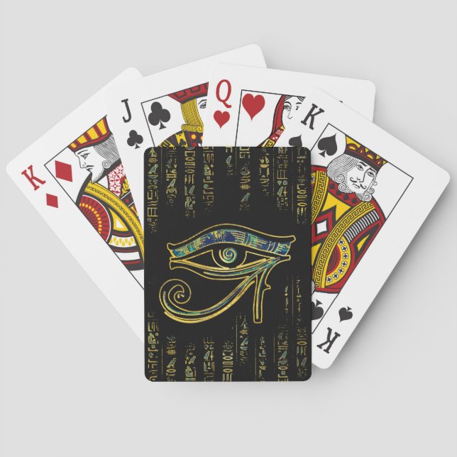 Ägyptisches Auge von Horus auf Hieroglyphen und Spielkarten (Rückseite)