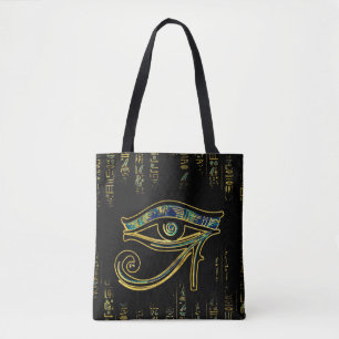 Ägyptisches Auge von Horus auf Hieroglyphen und Tasche
