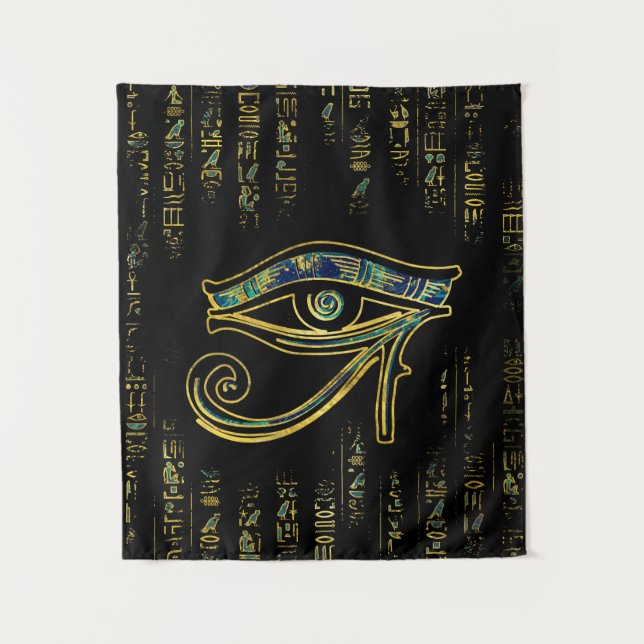 Ägyptisches Auge von Horus auf Hieroglyphen und Wandteppich (Vorderseite)