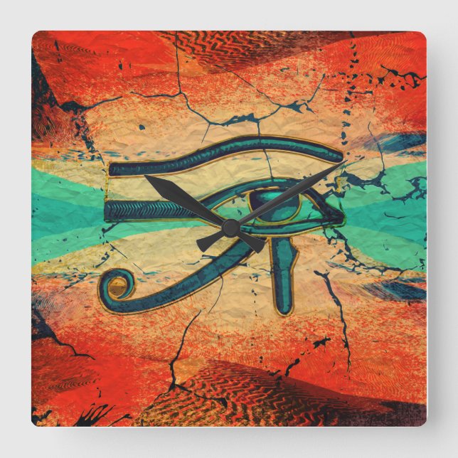 Ägyptisches Auge von Horus - Ra Quadratische Wanduhr (Vorderseite)
