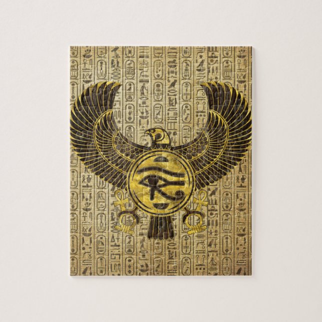 Ägyptisches Auge von Horus - Wadjet Gold und Holz (Vertikal)