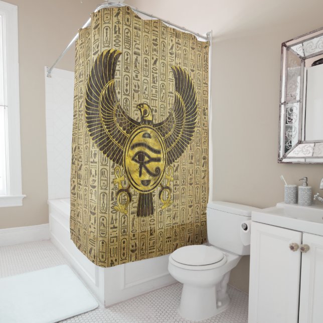 Ägyptisches Auge von Horus - Wadjet Gold und Holz Duschvorhang (Beispiel)