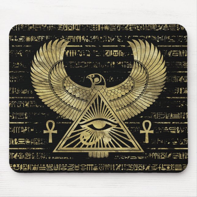 Ägyptisches Auge von Horus - Wadjet Gold und Mousepad (Vorne)