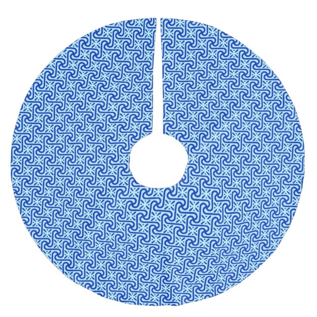 Ägyptisches Fliesenmuster, Kobalt und Himmelblau Polyester Weihnachtsbaumdecke (Vorderseite)