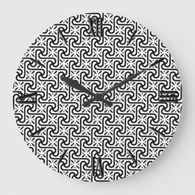 Ägyptisches Fliesenmuster, schwarz-weiß Große Wanduhr (Vorderseite)