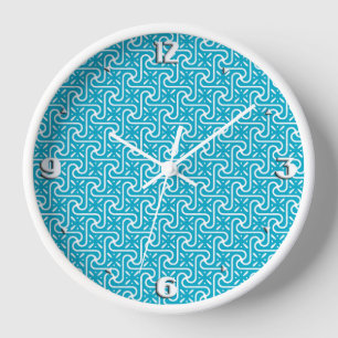 Ägyptisches Fliesenmuster, türkis und weiß Wanduhr