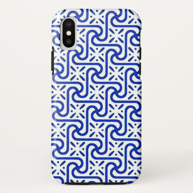 Ägyptisches Fliesenmuster, weiß und kobaltblau Case-Mate iPhone Hülle (Rückseite)