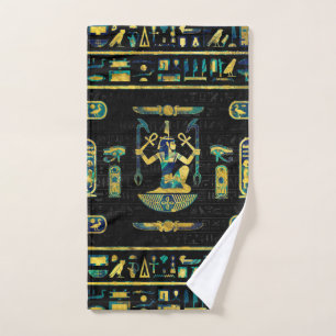 Ägyptisches Gold und blaue Marmorverzierung Badhandtuch Set