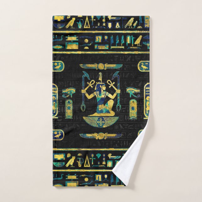 Ägyptisches Gold und blaue Marmorverzierung Badhandtuch Set (Handtuch)