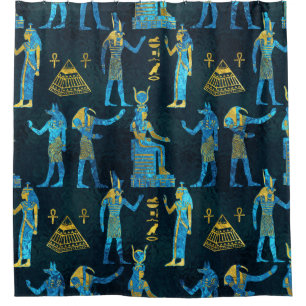 Ägyptisches Gold und blaues Glasmuster Duschvorhang