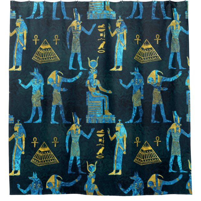 Ägyptisches Gold und blaues Glasmuster Duschvorhang (Vorderseite)