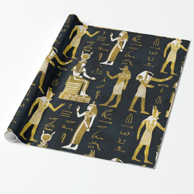 Ägyptisches Gottgold und -WEISS auf dunklem Glas Geschenkpapier (Ungerollt)