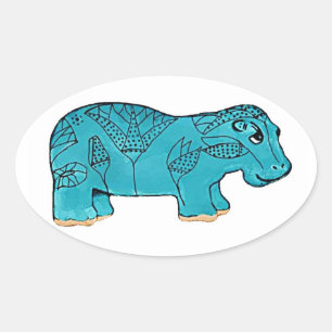 Ägyptisches Happy Hippo Ovaler Aufkleber