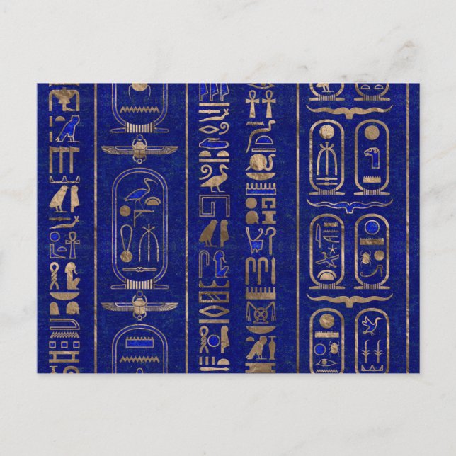 Ägyptisches Hieroglyphen-Muster Gold Lapis Lazuli Postkarte (Vorderseite)