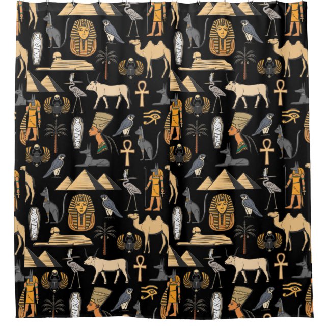 Ägyptisches Hieroglyphisches Symbol Muster Hinterg Duschvorhang (Vorderseite)