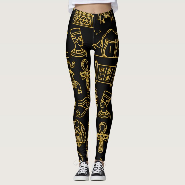 Ägyptisches Hieroglyphisches Symbol-Muster Leggings (Vorderseite)