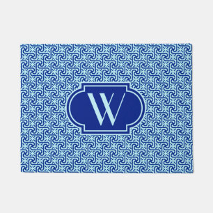 Ägyptisches Kobalt und Himmelblau mit Monogramm Fußmatte