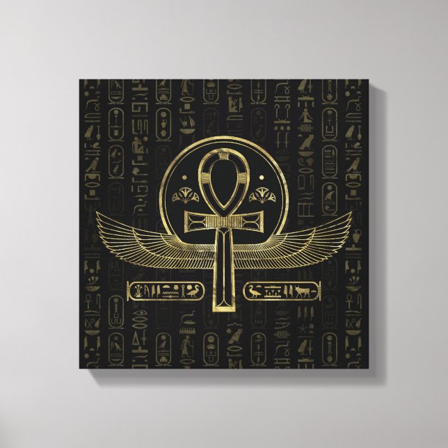 Ägyptisches Kreuz - Ankh - Gold und schwarz Leinwanddruck (Vorderseite)