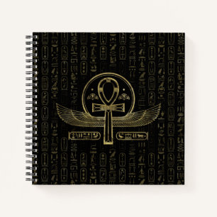 Ägyptisches Kreuz - Ankh - Gold und schwarz Notizbuch