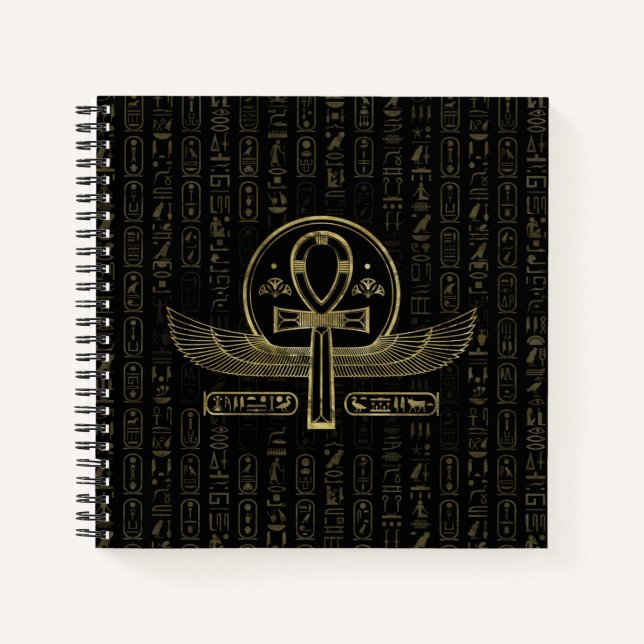 Ägyptisches Kreuz - Ankh - Gold und schwarz Notizbuch (Vorderseite)