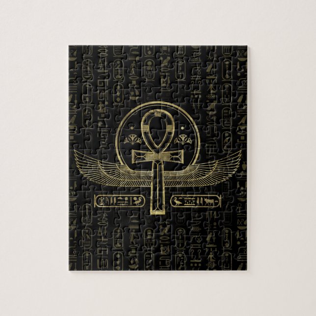 Ägyptisches Kreuz - Ankh - Gold und Schwarzes (Vertikal)