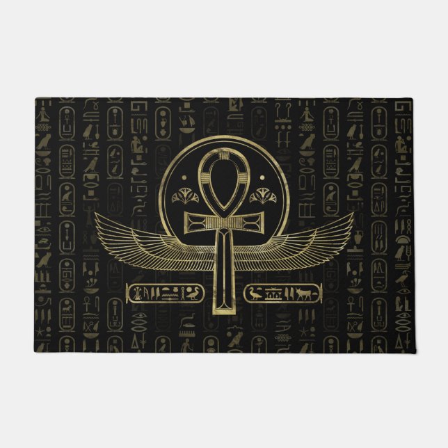 Ägyptisches Kreuz - Ankh - Gold und Schwarzes Fußmatte (Vorderseite)