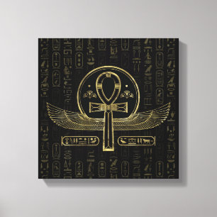Ägyptisches Kreuz - Ankh - Gold und Schwarzes Leinwanddruck