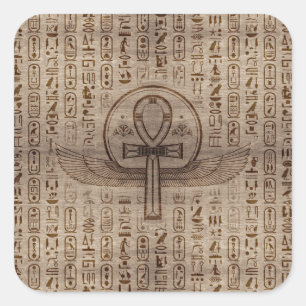 Ägyptisches Kreuz - Ankh - hölzerne Beschaffenhe Quadratischer Aufkleber