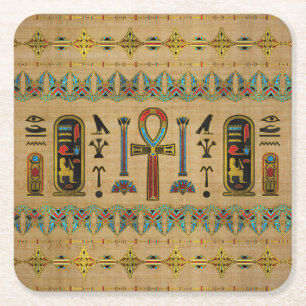 Ägyptisches Kreuz - Ankh Verzierung auf Papyrus Rechteckiger Pappuntersetzer