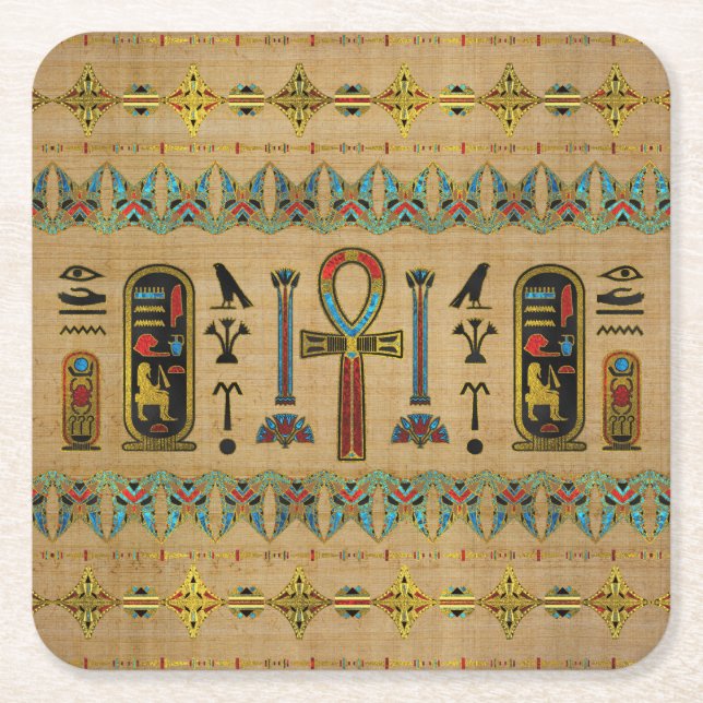 Ägyptisches Kreuz - Ankh Verzierung auf Papyrus Rechteckiger Pappuntersetzer (Vorderseite)
