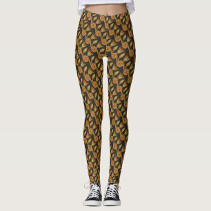 Ägyptisches Lotus-Blume-Muster Grün auf Schwarz Leggings