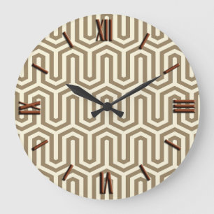 Ägyptisches Motiv des Dekos - Taupe und Weiß Große Wanduhr